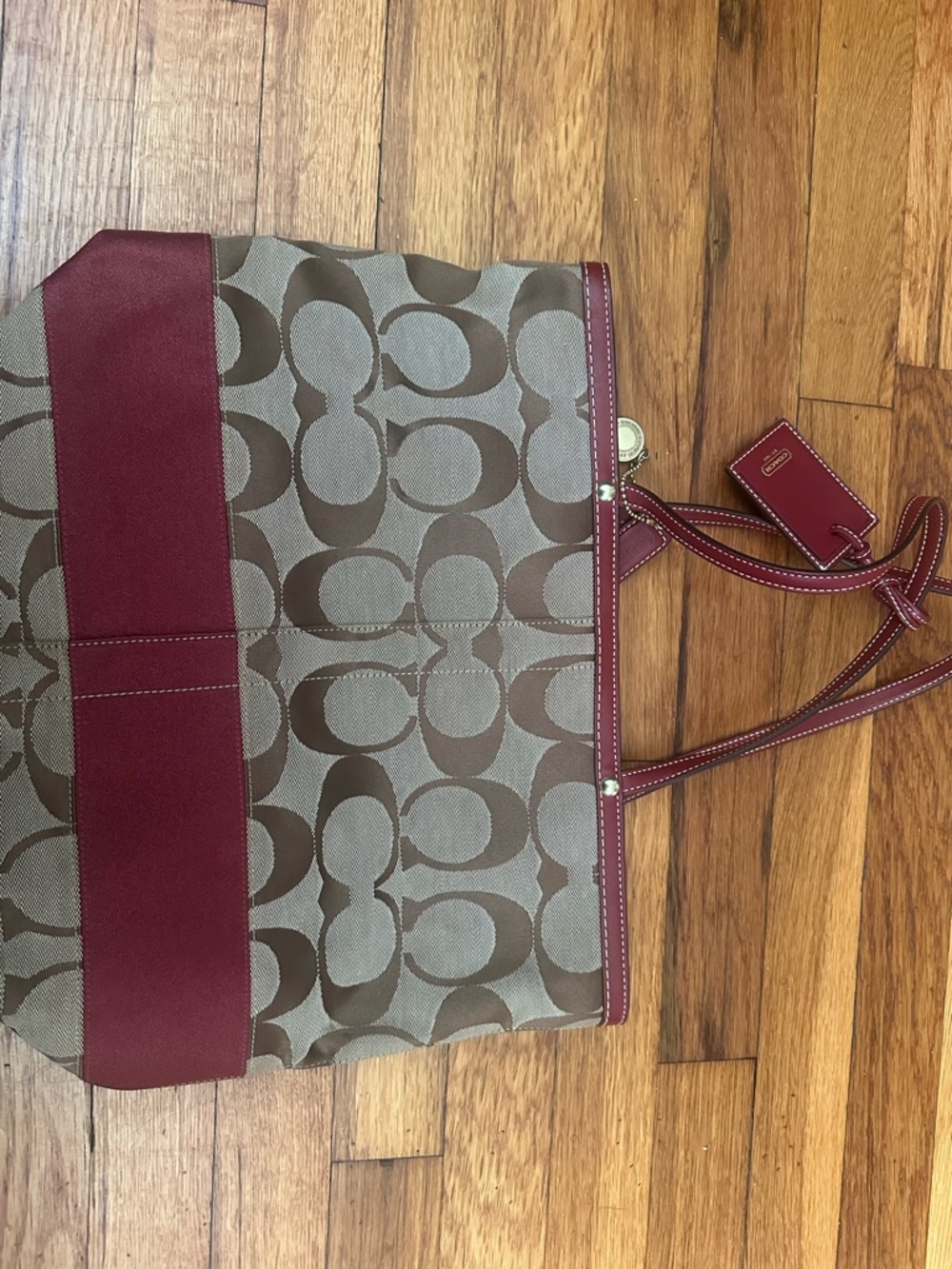 Coach Red Tote with Signature Lining - Picture 3 of 6